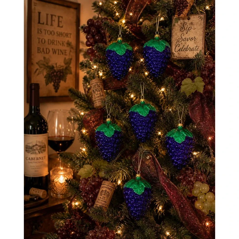 Vintage German Purple Grapes Christmas Ornaments Lot of‎ 6 Wine Tree Decor Glass